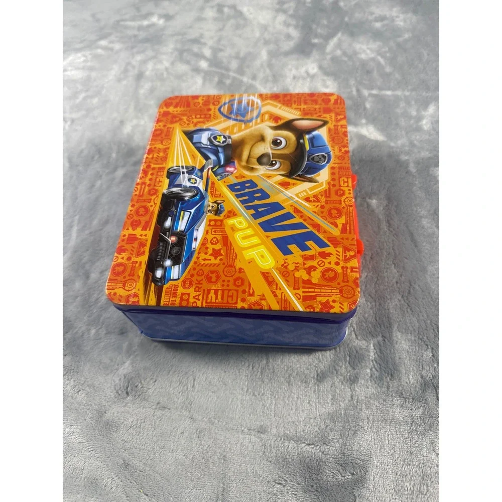 Paw Patrol Brave Pup Metal Tin Lunch Box with Puzzle Chase Police Cruiser Orange